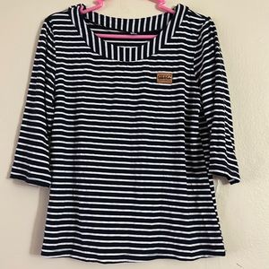 Women's Navy Striped Crew Neck Half Sleeve Shirt